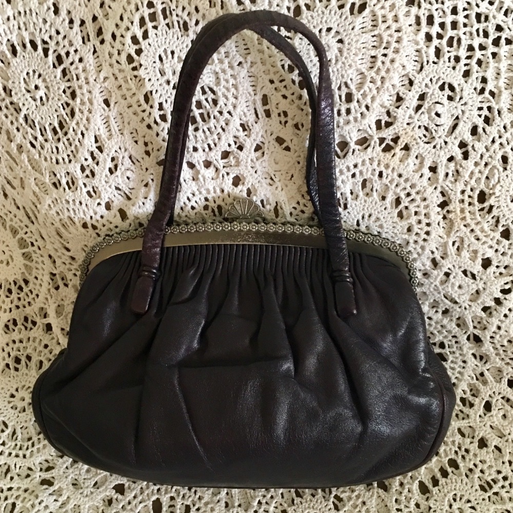 VINTAGE DARK PURPLE LEATHER HANDBAG